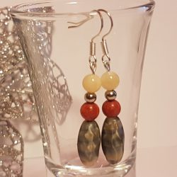 Korall? Jáde és Muránói üveg fülbevaló 4 cm-es.