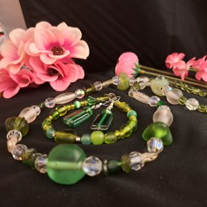 Muránói üveg nyaklánc + fülbevaló + karkötő, egyedi és elegáns