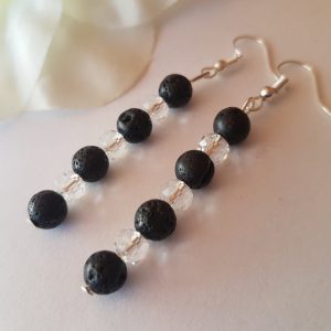 Party fülbevaló, kristály és Lávakő 6 cm-es