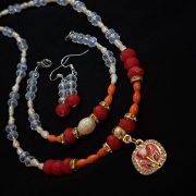 Édesvízi gyöngy, Korall  és kristály szett,  elegáns luxusékszer