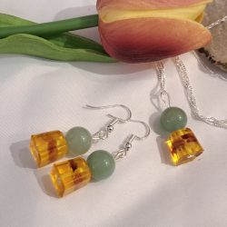 Antik Borostyán és Jáde szett, nyaklánc és fülbevaló