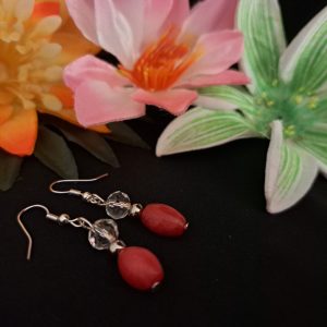 Korall és kristály fülbevaló bőség köve. 3 cm-es