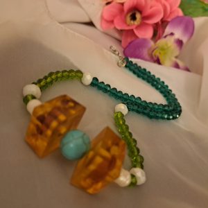 Art deco Borostyán, valódi gyöngy és kristály gyöngysor