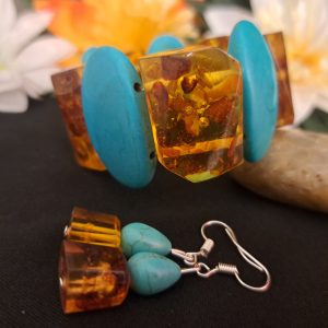 Borostyán és Türkinit szett 4 cm-es