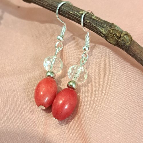 Korall és kristály  fülbevaló