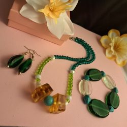   Art deco Borostyán, valódi gyöngy és Muránói üveg szett