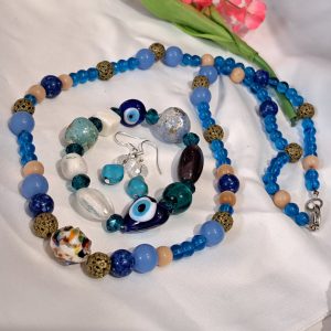 Muránói üveg fülbevaló, nyaklánc és karkötő, antik  ékszer, drágakő fülbevaló, egyedi ásvány ékszer