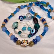 Muránói üveg fülbevaló, nyaklánc és karkötő, antik  ékszer, drágakő fülbevaló, egyedi ásvány ékszer