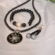 Hematit és Magnetit, nyaklánc, fülbevaló és karkötő . Újrahasznosított ékszer, egyedi nyaklánc, kézműves karkötő 