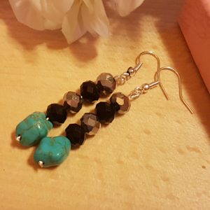 Türkinit és kristály fülbevaló 6 cm-es